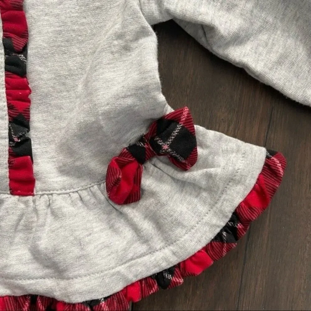Koala Baby Gray and Plaid Bow Outfit Baby Girl 3 mos